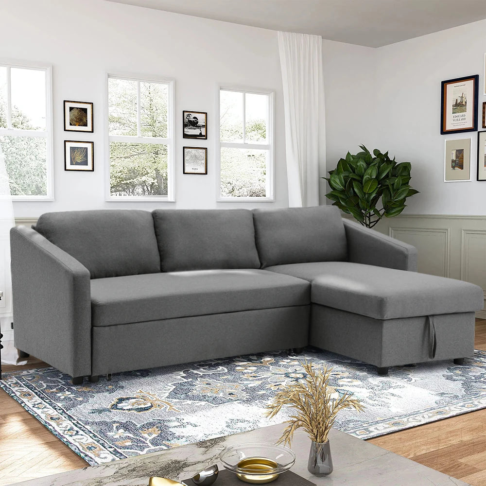 Dark Grey Corner Sofa Bed 3 Seater Sofa with Storage