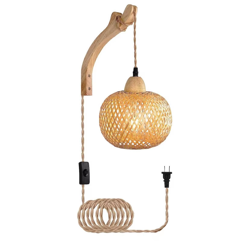 Bamboo Lantern Wall Lamp Natural Rattan Wicker E27 Chandeliers Hand-Woven Bamboo Room Decor Lampshades Wall Light Fixtures